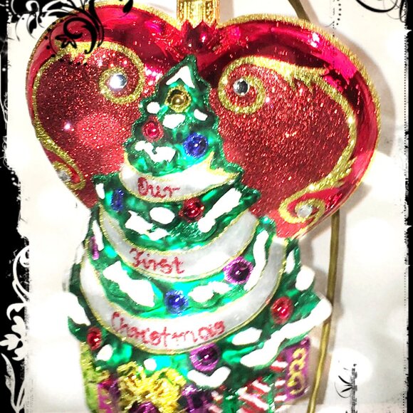 ✨Authentic Christopher Radko Our 1st Christmas TREE HEART Glass Ornament CR Logo - Picture 9 of 9